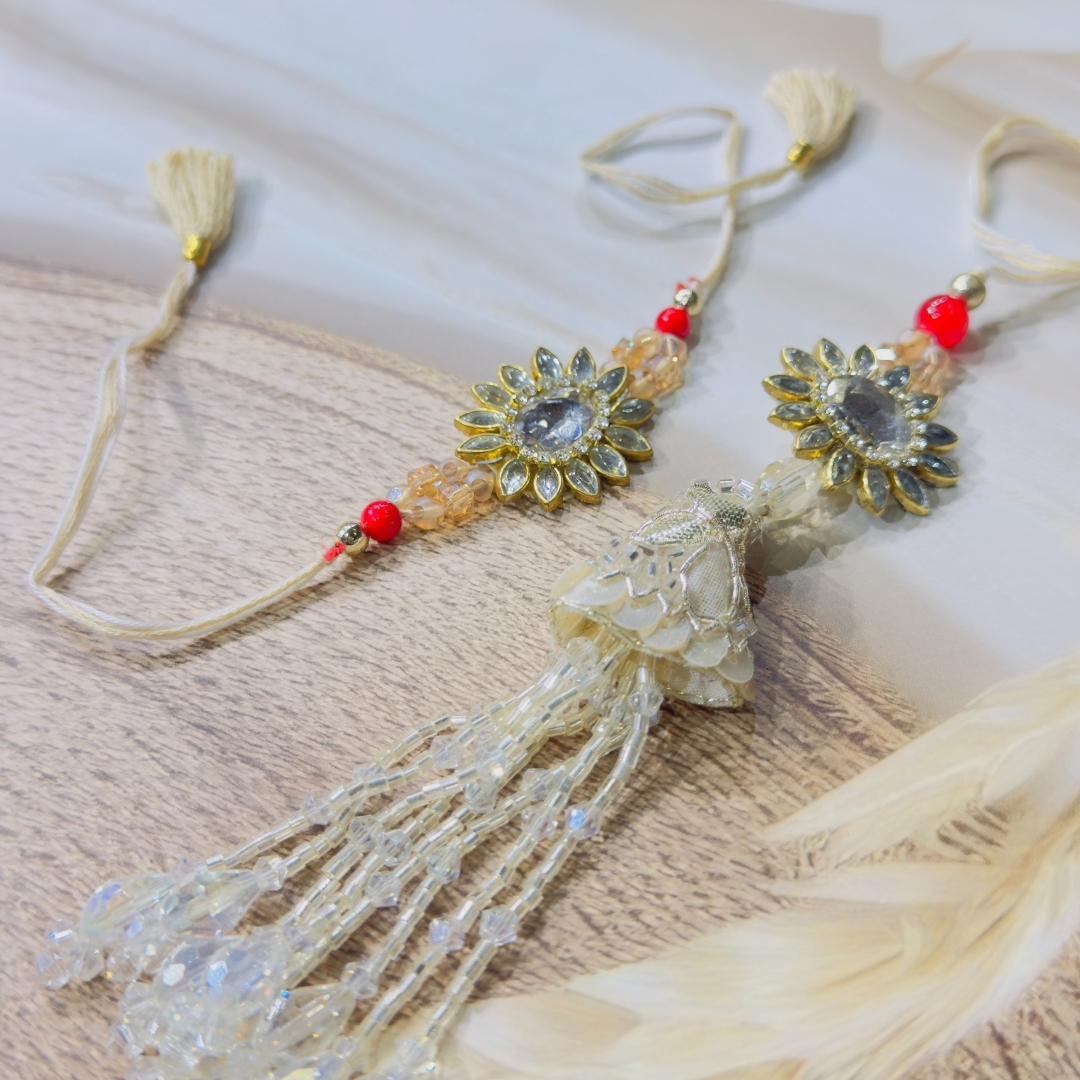 122 Crystal Bloom Bhaiya Bhabhi Rakhi Set - Image 1