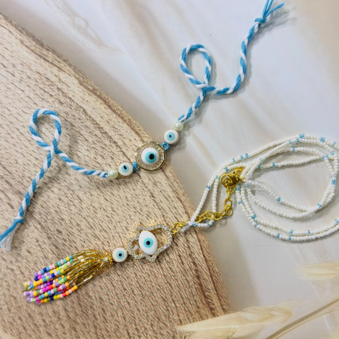 127 Nazar Sukraksha Bhaiya Bhabhi Rakhi Set - Image 1