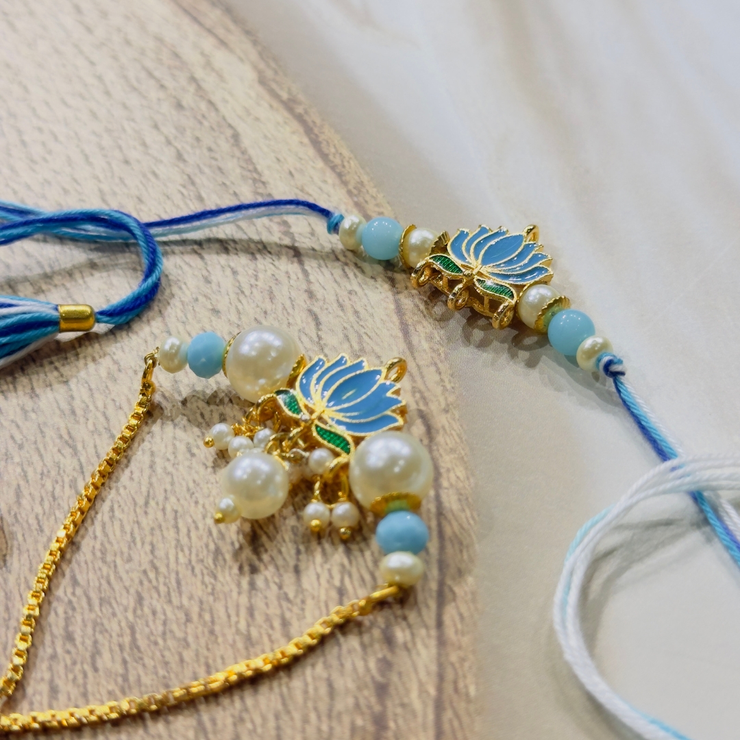 4 Sky Lotus Bhaiya Bhabhi Rakhi Set - Image 1