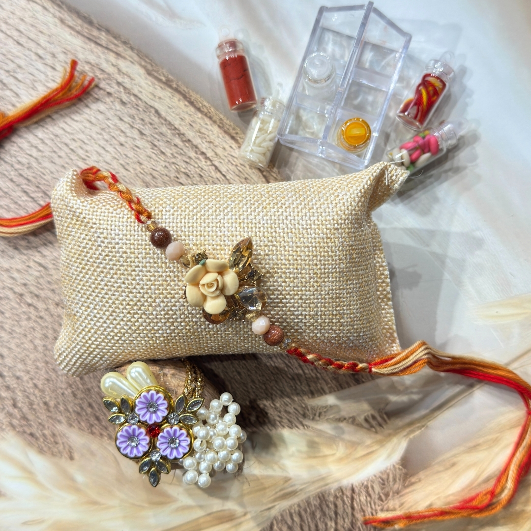 92 Ivory Bloom Rakhi Hamper Set - Image 1