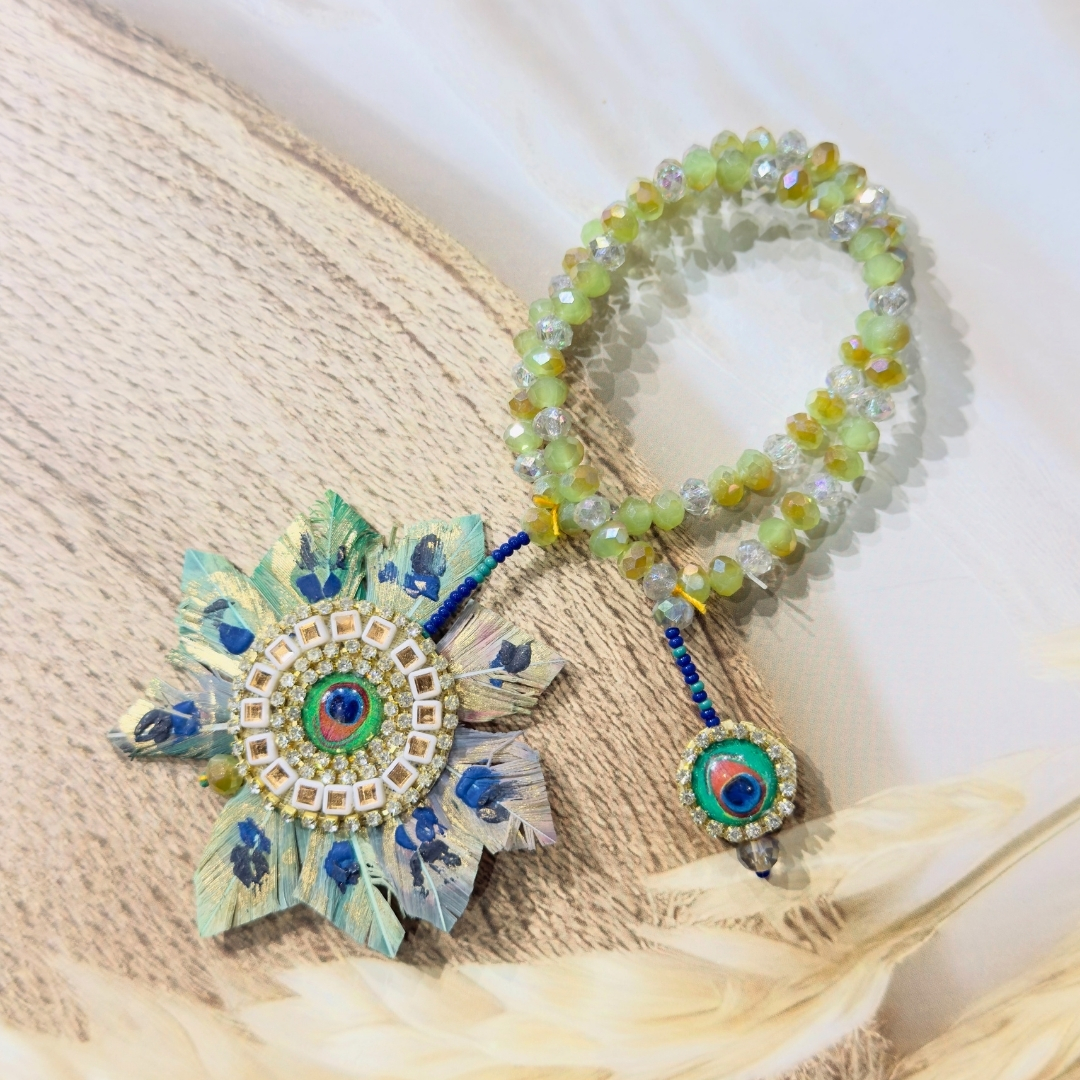 95 Peacock Royale Bhaiya Bhabhi Rakhi Set - Image 1