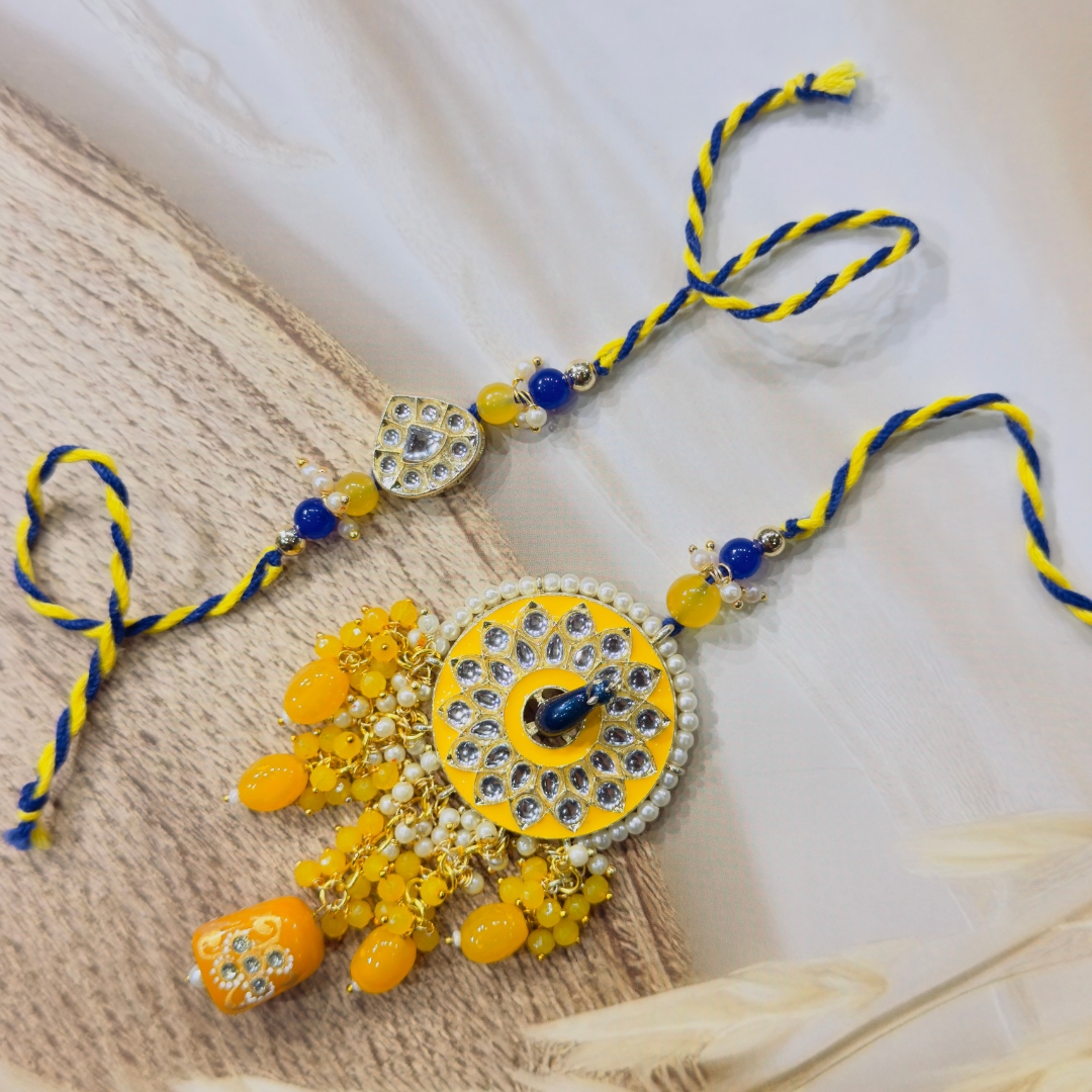 marit (3) Mayur Kundan Bhaiya Bhabhi Rakhi Set - Image 1